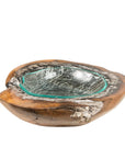 Round Teak Bowl with Blown Glass Liner