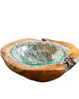 Round Teak Bowl with Blown Glass Liner